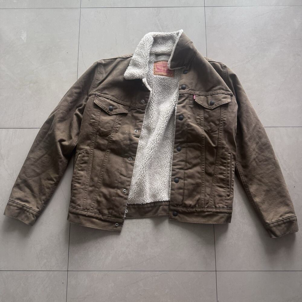 Levi's Men’s Canvas Sherpa Lined Trucker Jacket Brown Size Medium